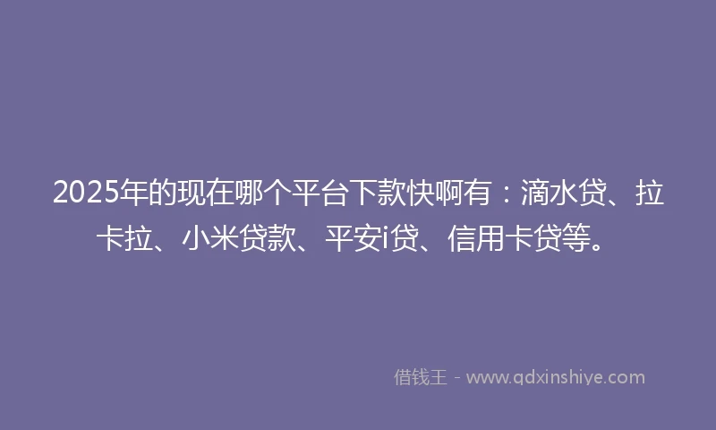 2025年的现在哪个平台下款快啊有：滴水贷、拉卡拉、小米贷款、平安i贷、信用卡贷等。
