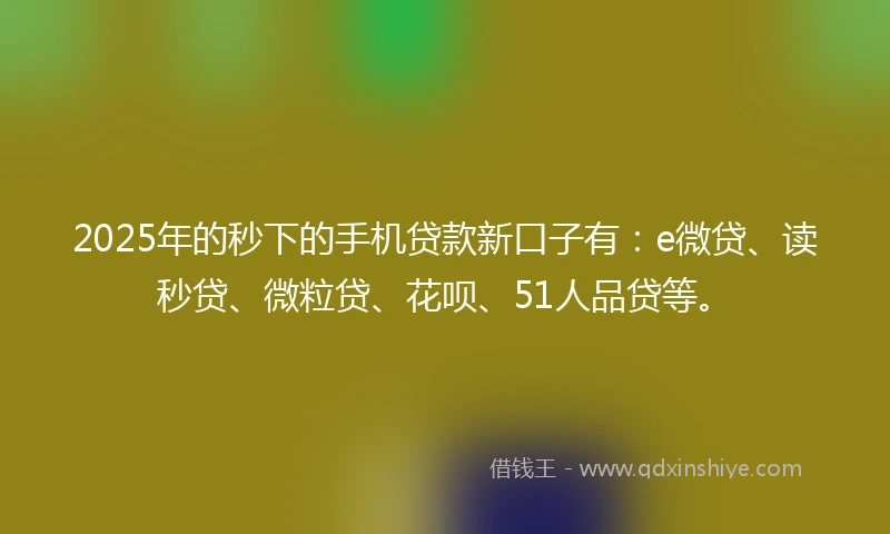 2025年的秒下的手机贷款新口子有：e微贷、读秒贷、微粒贷、花呗、51人品贷等。