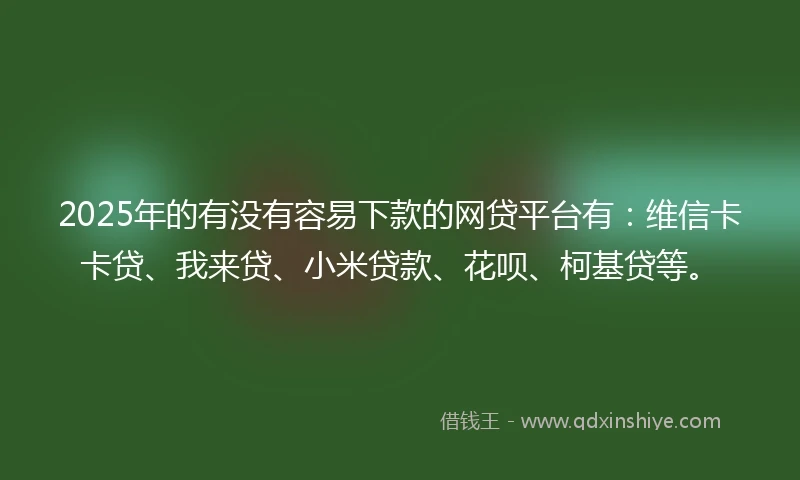 2025年的有没有容易下款的网贷平台有：维信卡卡贷、我来贷、小米贷款、花呗、柯基贷等。