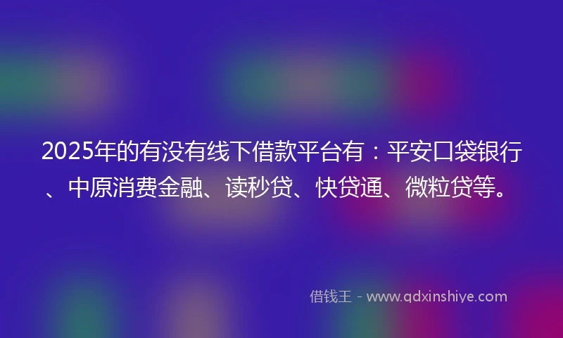2025年的有没有线下借款平台有：平安口袋银行、中原消费金融、读秒贷、快贷通、微粒贷等。