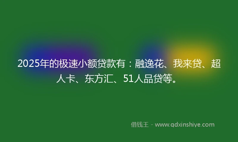 2025年的极速小额贷款有：融逸花、我来贷、超人卡、东方汇、51人品贷等。