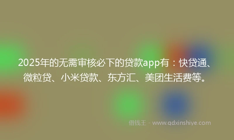 2025年的无需审核必下的贷款app有：快贷通、微粒贷、小米贷款、东方汇、美团生活费等。