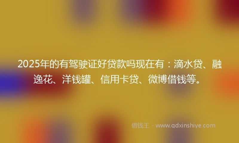 2025年的有驾驶证好贷款吗现在有:滴水贷、融逸花、洋钱罐、信用卡贷、微博借钱等。