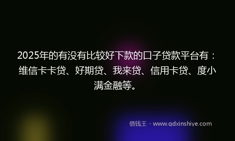 2025年的有没有比较好下款的口子贷款平台有：维信卡卡贷、好期贷、我来贷、信用卡贷、度小满金融等。