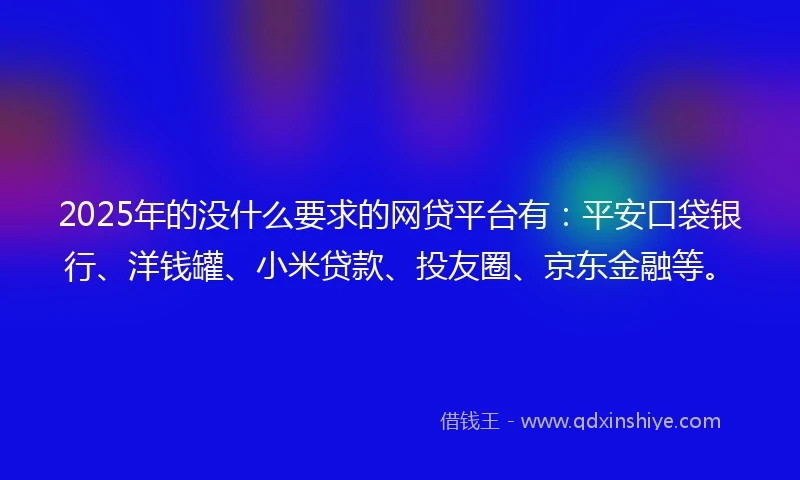 2025年的没什么要求的网贷平台有：平安口袋银行、洋钱罐、小米贷款、投友圈、京东金融等。