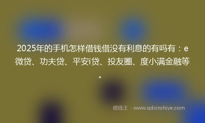 2025年的手机怎样借钱借没有利息的有吗有：e微贷、功夫贷、平安i贷、投友圈、度小满金融等。