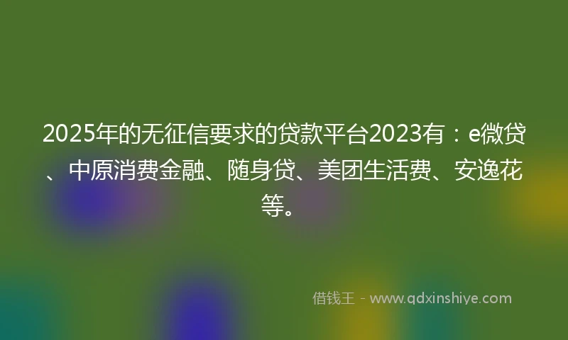 2025年的无征信要求的贷款平台2023有：e微贷、中原消费金融、随身贷、美团生活费、安逸花等。