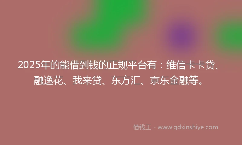 2025年的能借到钱的正规平台有：维信卡卡贷、融逸花、我来贷、东方汇、京东金融等。