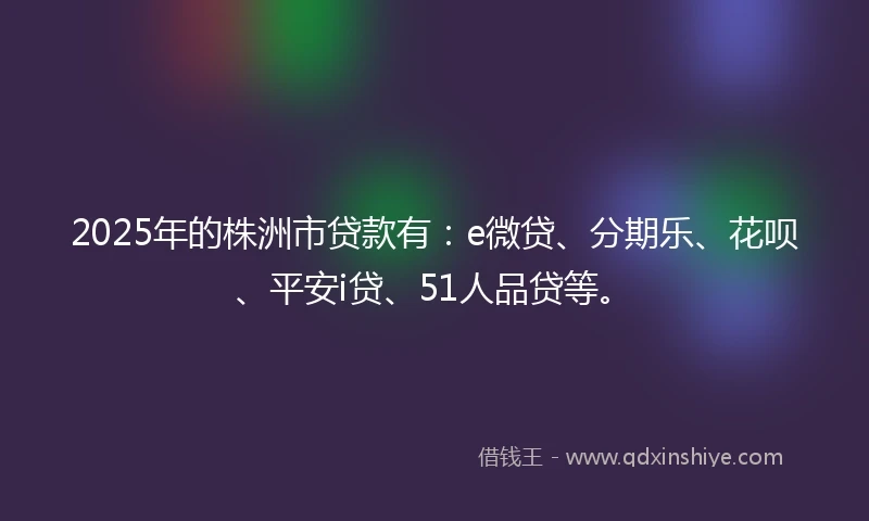 2025年的株洲市贷款有：e微贷、分期乐、花呗、平安i贷、51人品贷等。