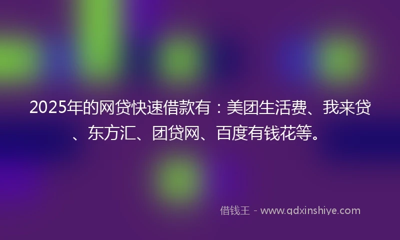 2025年的网贷快速借款有：美团生活费、我来贷、东方汇、团贷网、百度有钱花等。
