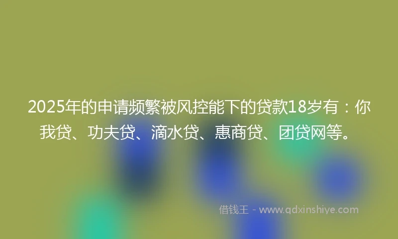 2025年的申请频繁被风控能下的贷款18岁有：你我贷、功夫贷、滴水贷、惠商贷、团贷网等。