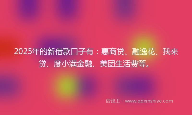 2025年的新借款口子有：惠商贷、融逸花、我来贷、度小满金融、美团生活费等。