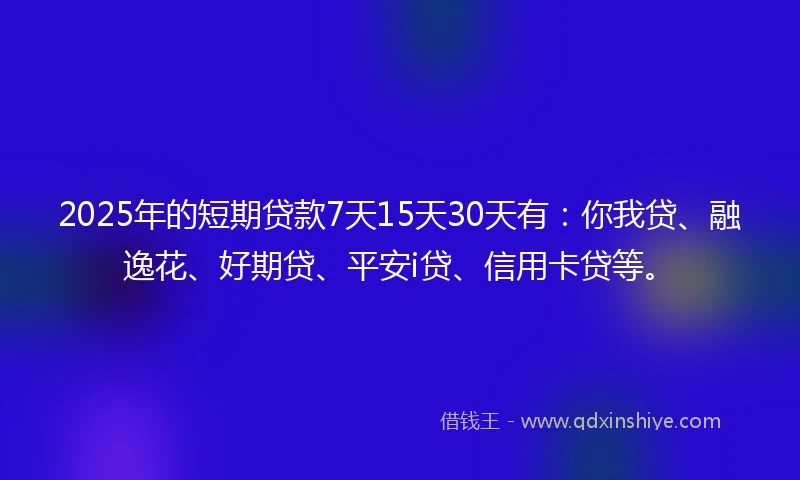 2025年的短期贷款7天15天30天有：你我贷、融逸花、好期贷、平安i贷、信用卡贷等。