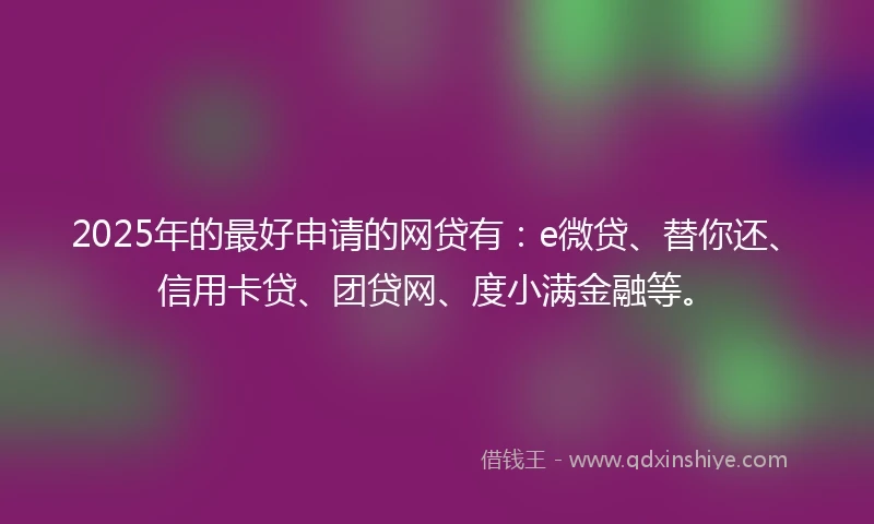 2025年的最好申请的网贷有：e微贷、替你还、信用卡贷、团贷网、度小满金融等。