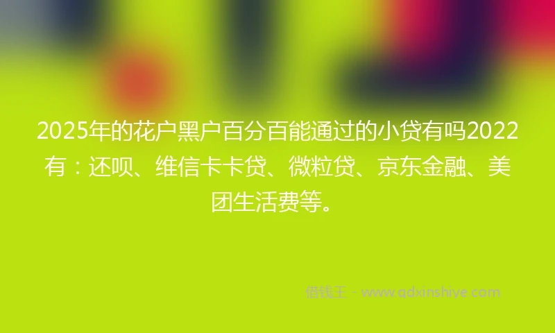 2025年的花户黑户百分百能通过的小贷有吗2022有：还呗、维信卡卡贷、微粒贷、京东金融、美团生活费等。