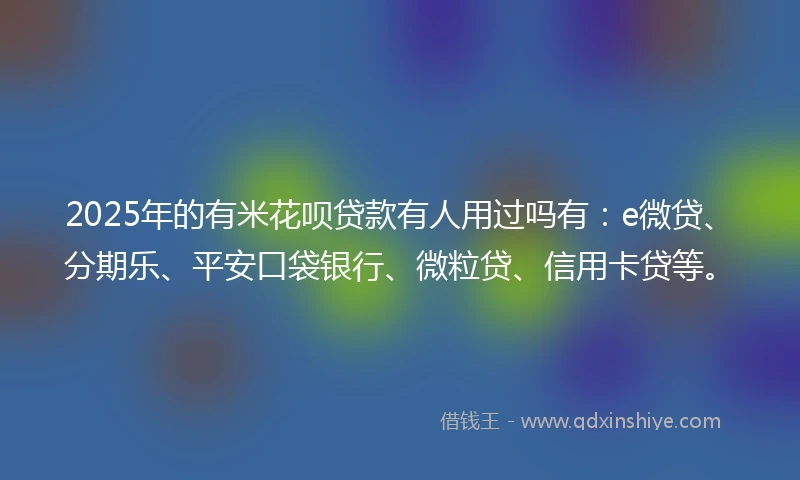2025年的有米花呗贷款有人用过吗有:e微贷、分期乐、平安口袋银行、微粒贷、信用卡贷等。