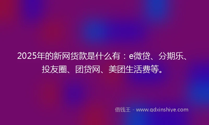 2025年的新网货款是什么有：e微贷、分期乐、投友圈、团贷网、美团生活费等。