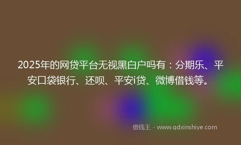 2025年的网贷平台无视黑白户吗有：分期乐、平安口袋银行、还呗、平安i贷、微博借钱等。