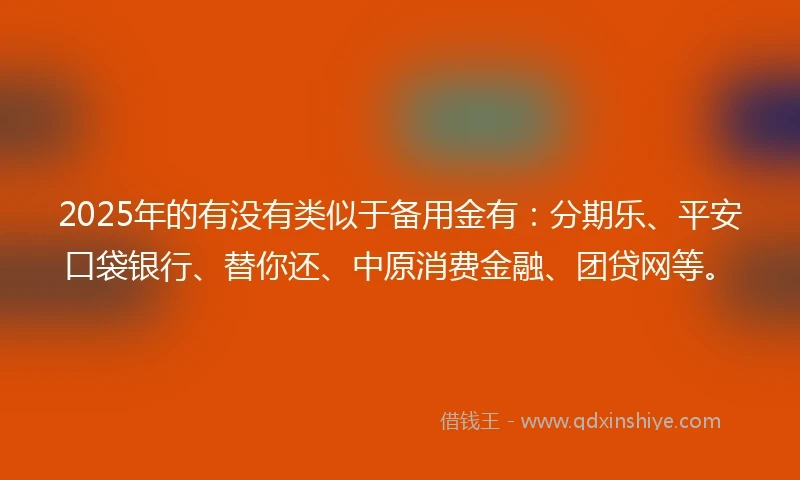 2025年的有没有类似于备用金有：分期乐、平安口袋银行、替你还、中原消费金融、团贷网等。
