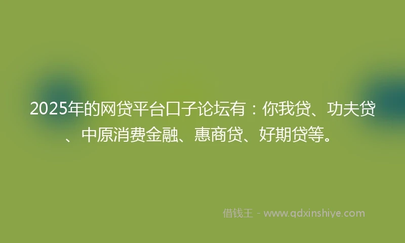 2025年的网贷平台口子论坛有：你我贷、功夫贷、中原消费金融、惠商贷、好期贷等。