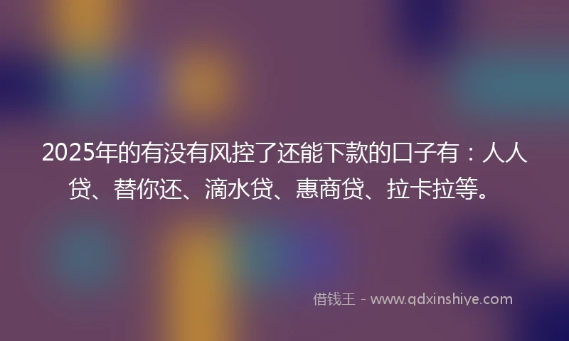 2025年的有没有风控了还能下款的口子有：人人贷、替你还、滴水贷、惠商贷、拉卡拉等。