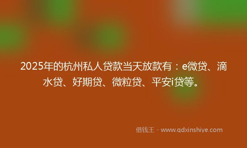 2025年的杭州私人贷款当天放款有：e微贷、滴水贷、好期贷、微粒贷、平安i贷等。