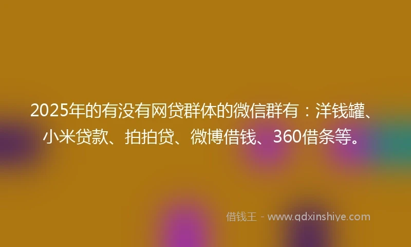 2025年的有没有网贷群体的微信群有：洋钱罐、小米贷款、拍拍贷、微博借钱、360借条等。