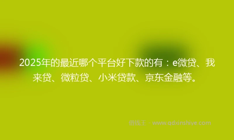 2025年的最近哪个平台好下款的有：e微贷、我来贷、微粒贷、小米贷款、京东金融等。