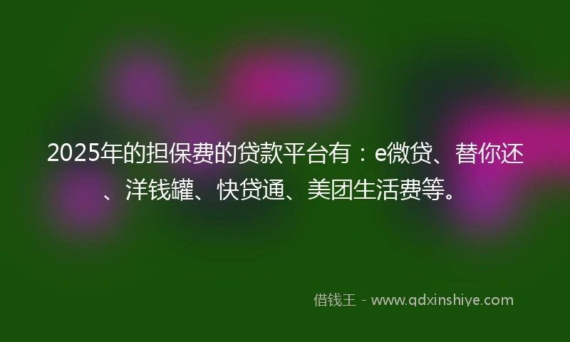 2025年的担保费的贷款平台有：e微贷、替你还、洋钱罐、快贷通、美团生活费等。