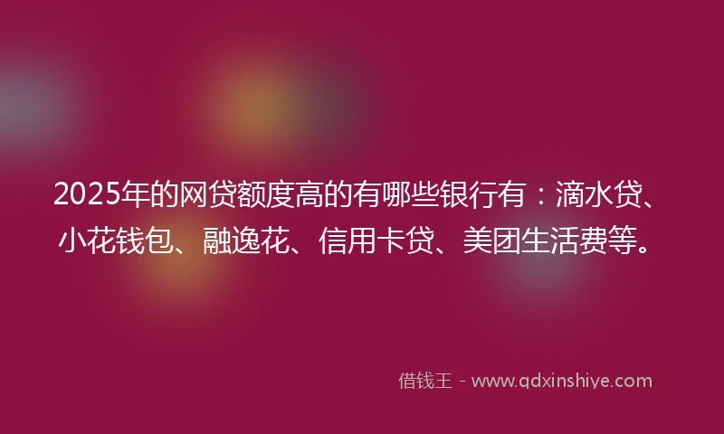2025年的网贷额度高的有哪些银行有：滴水贷、小花钱包、融逸花、信用卡贷、美团生活费等。