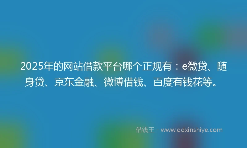 2025年的网站借款平台哪个正规有：e微贷、随身贷、京东金融、微博借钱、百度有钱花等。
