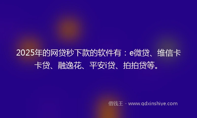 2025年的网贷秒下款的软件有：e微贷、维信卡卡贷、融逸花、平安i贷、拍拍贷等。