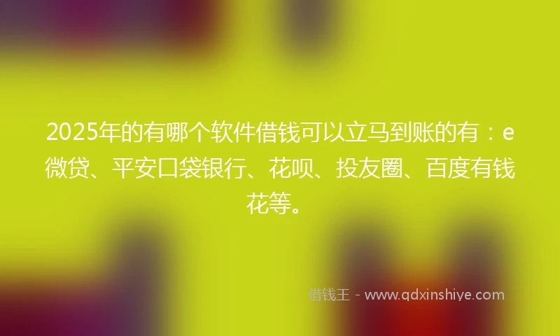 2025年的有哪个软件借钱可以立马到账的有：e微贷、平安口袋银行、花呗、投友圈、百度有钱花等。