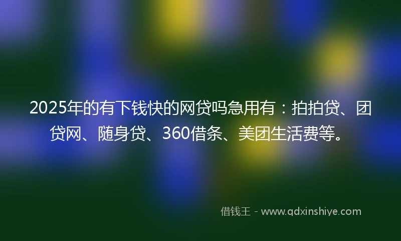 2025年的有下钱快的网贷吗急用有：拍拍贷、团贷网、随身贷、360借条、美团生活费等。