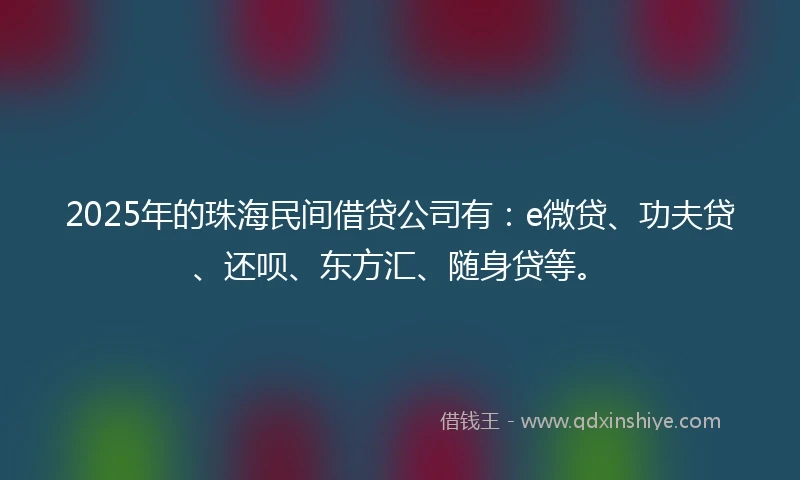 2025年的珠海民间借贷公司有：e微贷、功夫贷、还呗、东方汇、随身贷等。