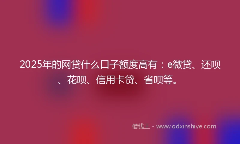 2025年的网贷什么口子额度高有：e微贷、还呗、花呗、信用卡贷、省呗等。