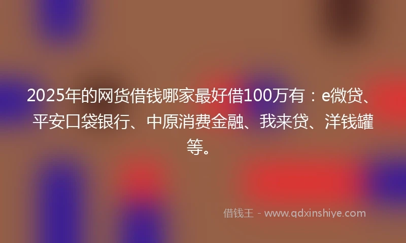 2025年的网货借钱哪家最好借100万有：e微贷、平安口袋银行、中原消费金融、我来贷、洋钱罐等。