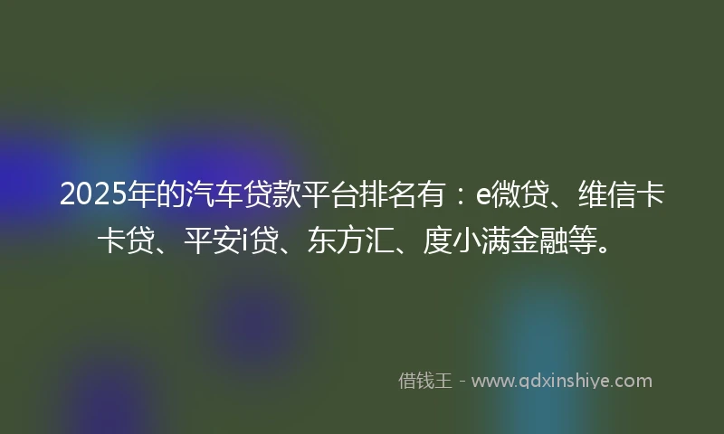 2025年的汽车贷款平台排名有：e微贷、维信卡卡贷、平安i贷、东方汇、度小满金融等。
