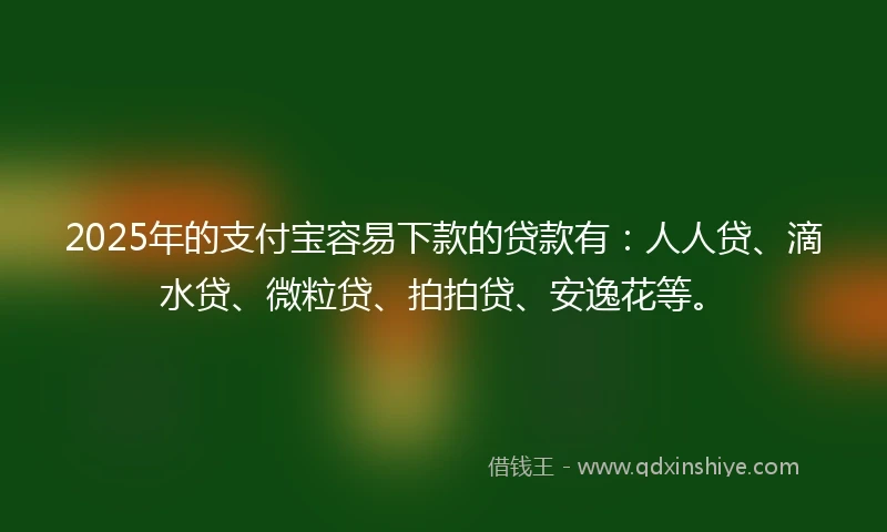 2025年的支付宝容易下款的贷款有：人人贷、滴水贷、微粒贷、拍拍贷、安逸花等。