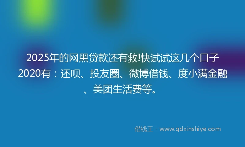 2025年的网黑贷款还有救!快试试这几个口子2020有：还呗、投友圈、微博借钱、度小满金融、美团生活费等。