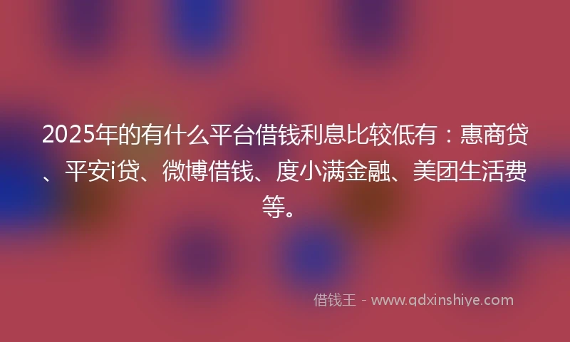 2025年的有什么平台借钱利息比较低有：惠商贷、平安i贷、微博借钱、度小满金融、美团生活费等。