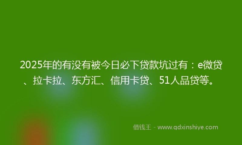 2025年的有没有被今日必下贷款坑过有：e微贷、拉卡拉、东方汇、信用卡贷、51人品贷等。