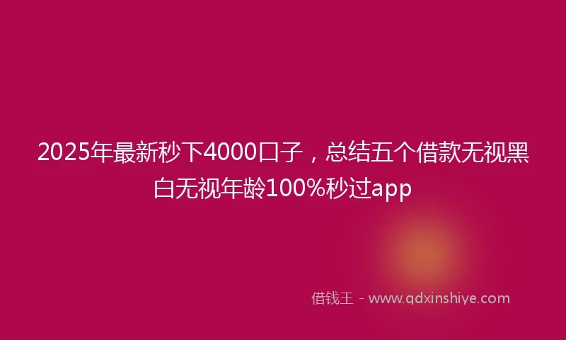2025年最新秒下4000口子，总结五个借款无视黑白无视年龄100%秒过app