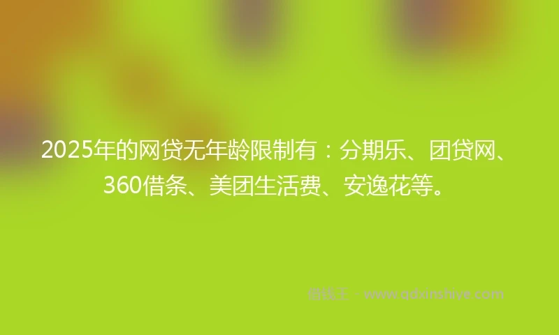 2025年的网贷无年龄限制有：分期乐、团贷网、360借条、美团生活费、安逸花等。