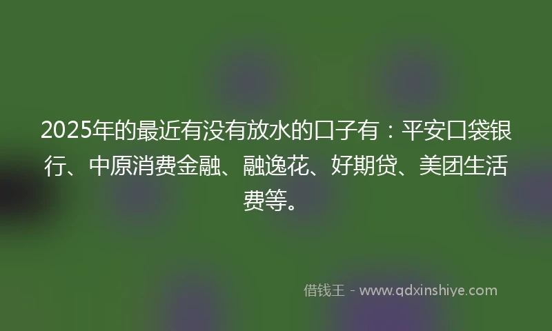 2025年的最近有没有放水的口子有：平安口袋银行、中原消费金融、融逸花、好期贷、美团生活费等。
