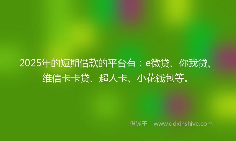2025年的短期借款的平台有：e微贷、你我贷、维信卡卡贷、超人卡、小花钱包等。