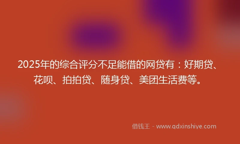 2025年的综合评分不足能借的网贷有：好期贷、花呗、拍拍贷、随身贷、美团生活费等。