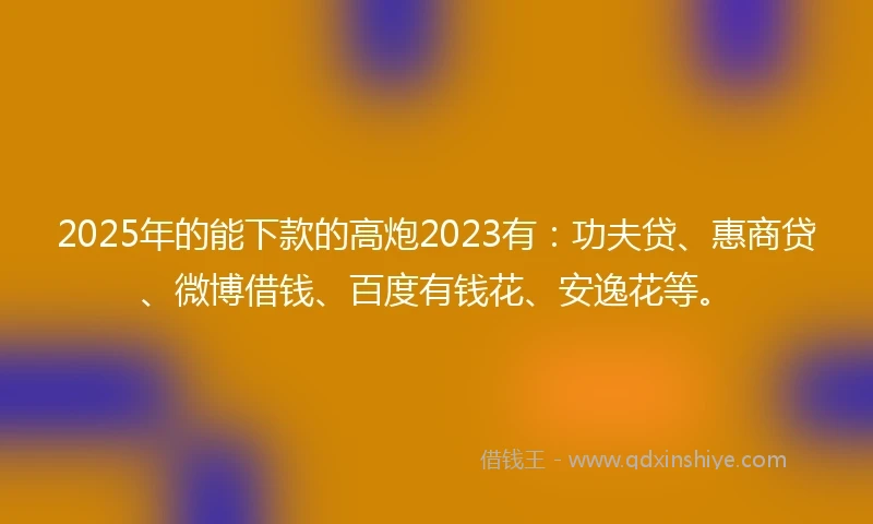 2025年的能下款的高炮2023有：功夫贷、惠商贷、微博借钱、百度有钱花、安逸花等。