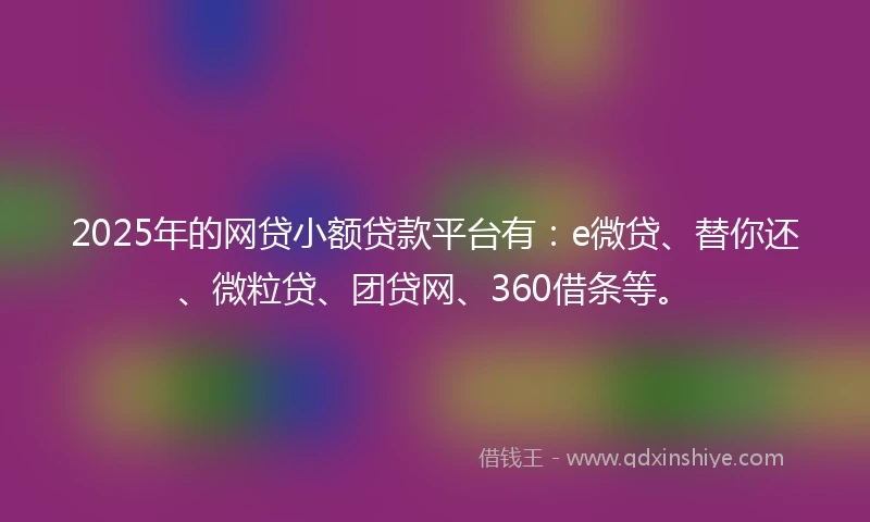 2025年的网贷小额贷款平台有：e微贷、替你还、微粒贷、团贷网、360借条等。