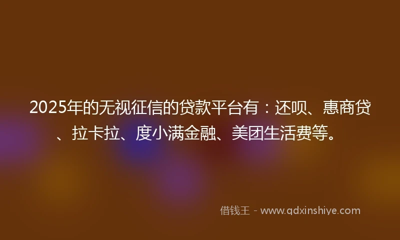2025年的无视征信的贷款平台有：还呗、惠商贷、拉卡拉、度小满金融、美团生活费等。